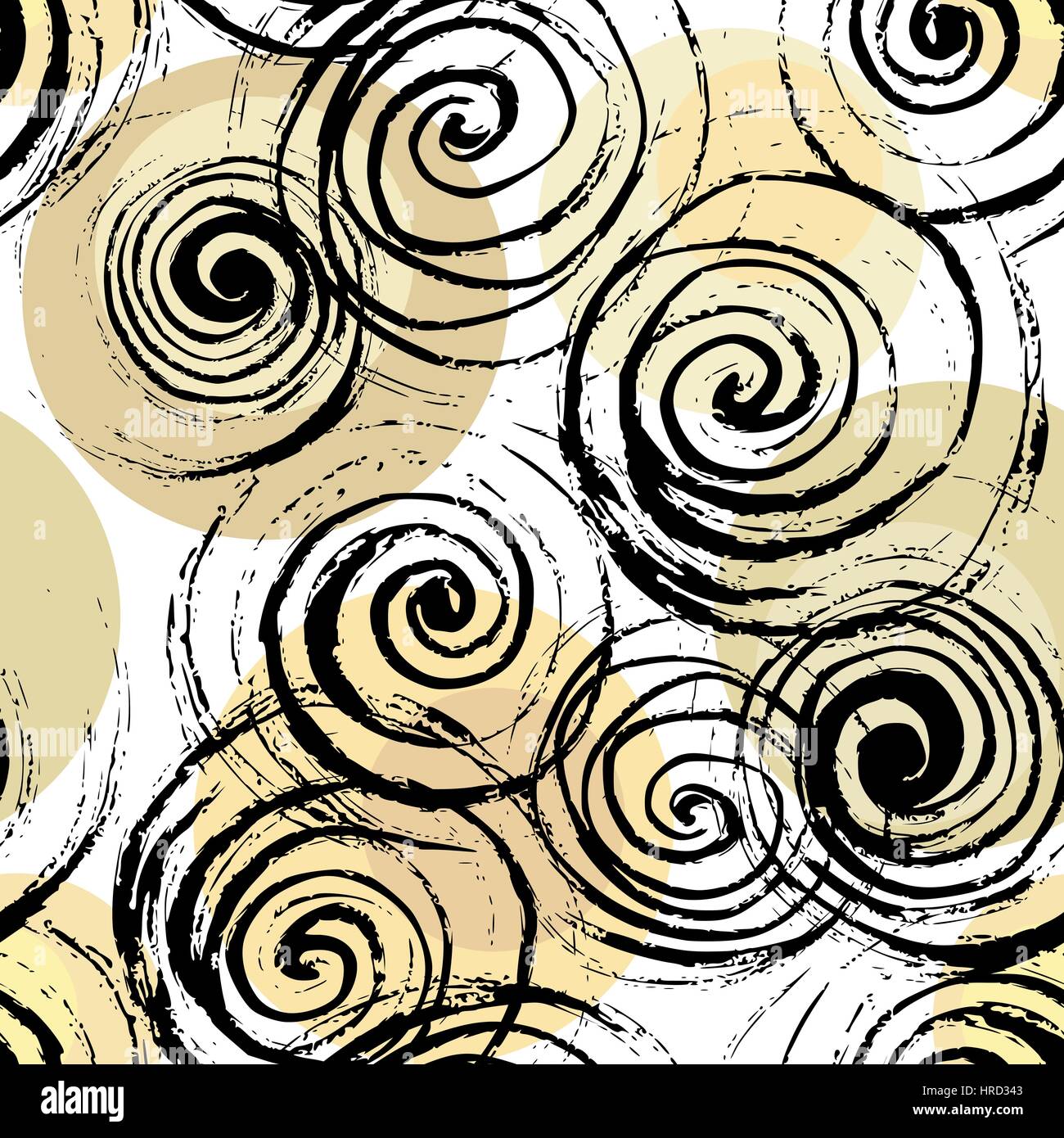 Résumé Contexte en spirale. Modèle sans couture. Swirl Les spirales noir dessiné à la main des cercles colorés, de mise en page. Des tons d'or. Le design textile. Illustration de Vecteur