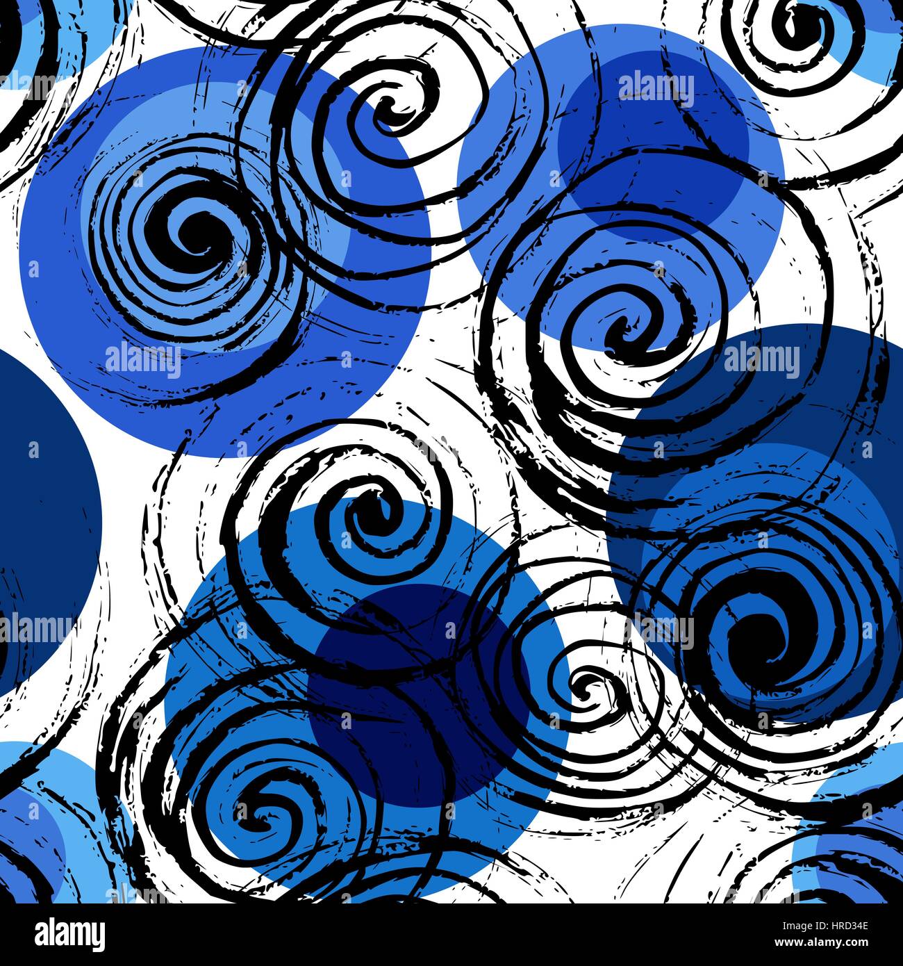 Résumé Contexte en spirale. Modèle sans couture. Swirl Les spirales noir dessiné à la main des cercles colorés, de mise en page. Des tons bleus. Le design textile. Illustration de Vecteur
