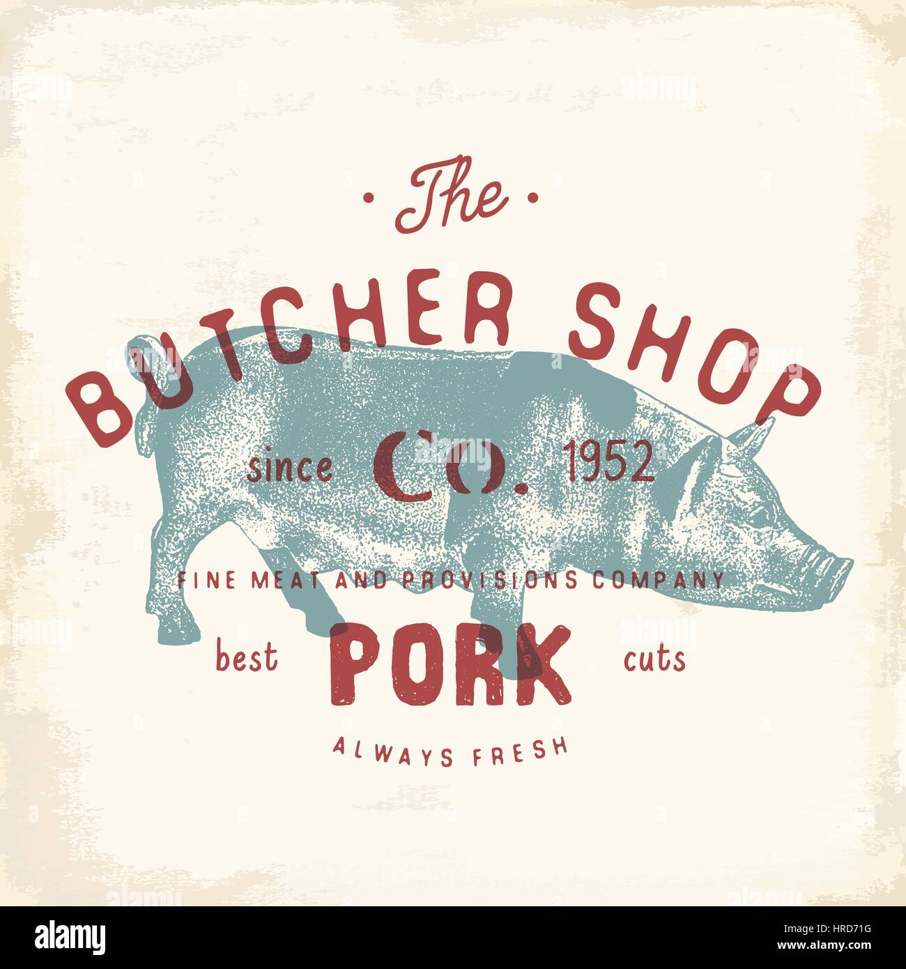 Boucherie vintage emblem produits de viande de porc, boucherie modèle Logo style rétro. Vintage design de logo, étiquette, Badge et conception de marque vector. Illustration de Vecteur