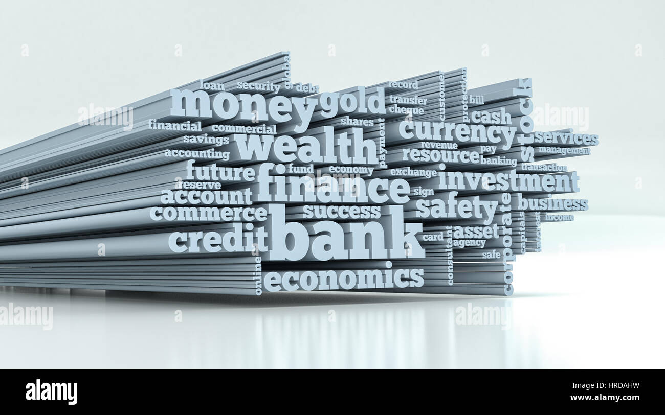 Nuage de mots avec les termes à propos de la banque et la finance (rendu 3d) Banque D'Images