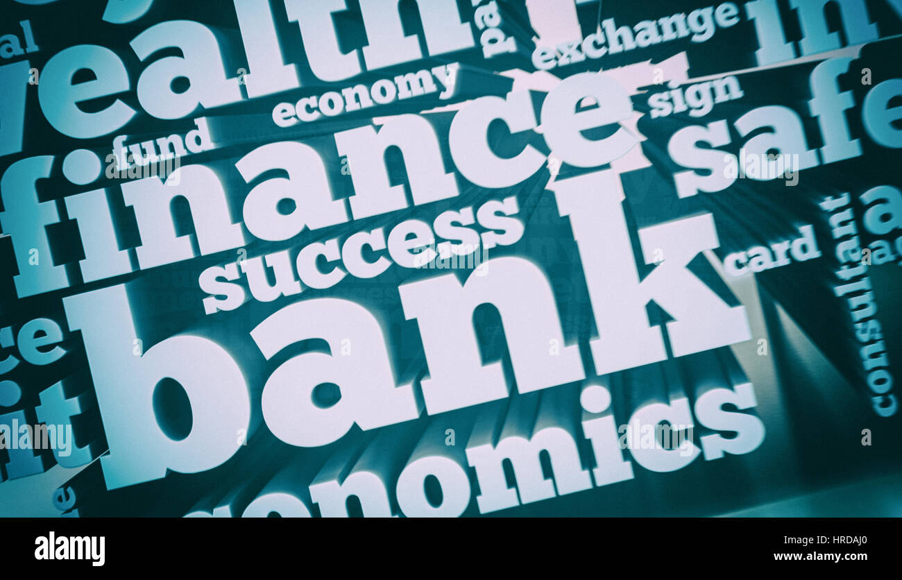 Nuage de mots avec les termes à propos de la banque et la finance (rendu 3d) Banque D'Images
