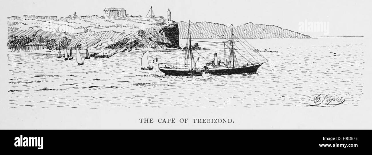 'Trebizond' d'Albert Pepin est une peinture historique se concentrant sur la ville de Trébizonde, un centre important dans l'Empire byzantin. L'œuvre d'art capture l'essence de l'architecture et du patrimoine culturel de la ville pendant son sommet historique. Banque D'Images