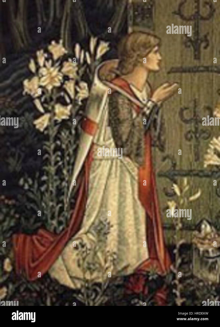 Cette représentation détaillée de Sir Galahad et du Saint Graal capture un moment de la légende arthurienne, en se concentrant sur la quête sacrée du Graal. L’œuvre illustre la pureté de Galahad et son rôle important dans le mythe, avec des détails complexes du Graal et de son symbolisme environnant. L’œuvre est enracinée dans les traditions chrétiennes et chevaleresques médiévales, mettant l’accent sur des thèmes spirituels et héroïques. Banque D'Images