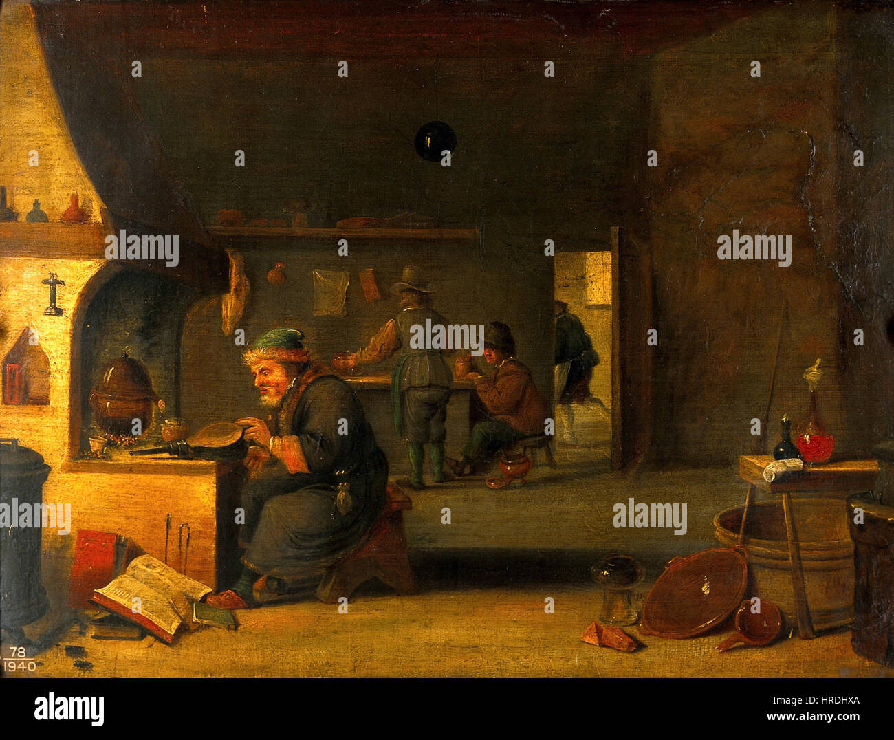 Un alchimiste dans son laboratoire. Peinture à l'huile par un disciple o Wellcome V0017633 Banque D'Images