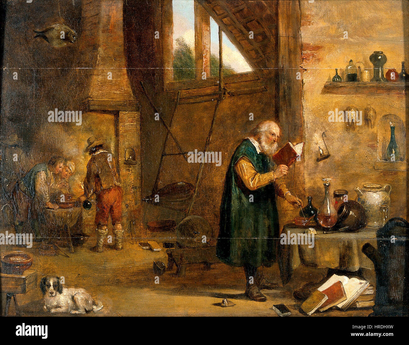 Un alchimiste dans son laboratoire. Peinture à l'huile par un disciple o Wellcome V0017693 Banque D'Images