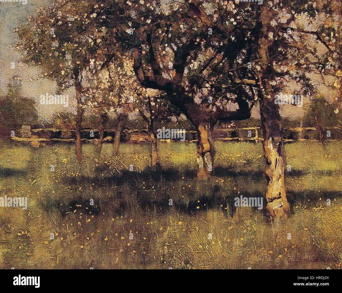 George Clausen - Jardin en mai Banque D'Images