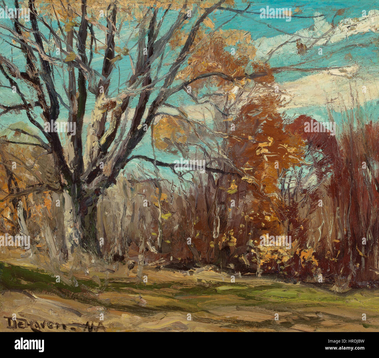Le paysage d'automne de Franklin de Haven capture les couleurs vibrantes et l'ambiance de l'automne dans un cadre naturel. La peinture met en valeur la beauté saisonnière des feuilles changeantes, soulignant les riches teintes de l'automne et l'atmosphère calme typique de la peinture de paysage américaine au 19ème siècle. Banque D'Images