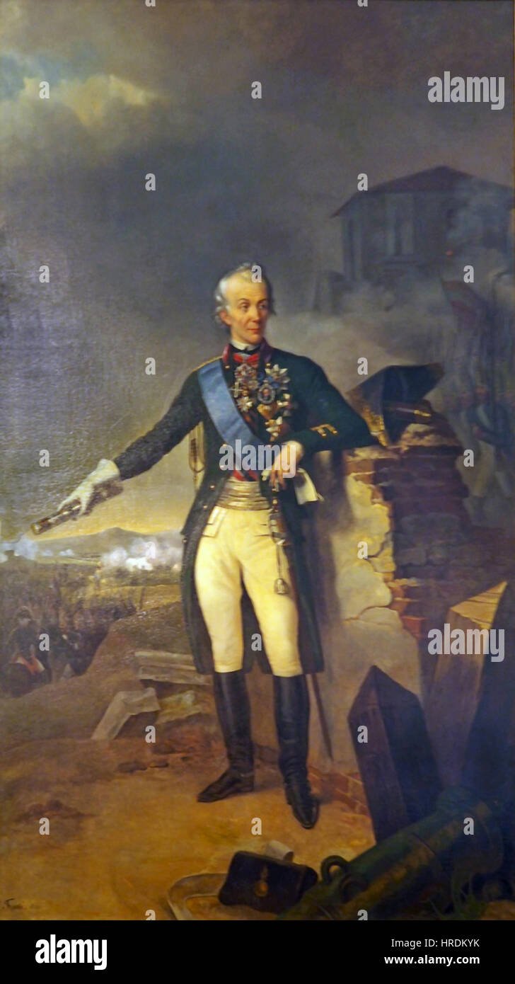 Le portrait d’Alexander Wassiljewitsch Suworow au Musée de l’Ermitage de Saint-Pétersbourg présente le général russe, capturant sa présence dominante et sa dignité militaire. Le portrait est une représentation historique importante, soulignant le statut du général et sa contribution à l’histoire militaire russe. Banque D'Images