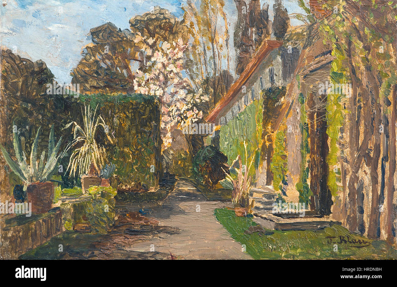 Le « jardin méditerranéen » de Tina Blau présente une végétation luxuriante et des couleurs vives, caractéristiques de l'exploration de la nature et du paysage par l'artiste. La peinture capture l'essence d'un jardin méditerranéen, avec son feuillage riche et son atmosphère lumineuse. Banque D'Images