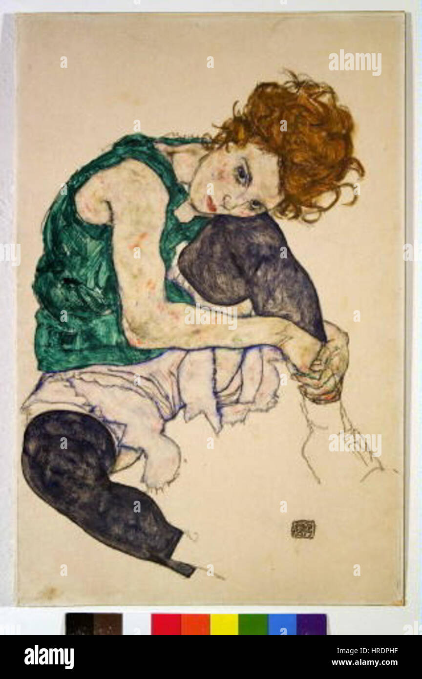 Egon Schiele 12. 6. 1890-31. 10. 1918 - Sedici zena s pokrcenymi koleny Adele Herms Banque D'Images