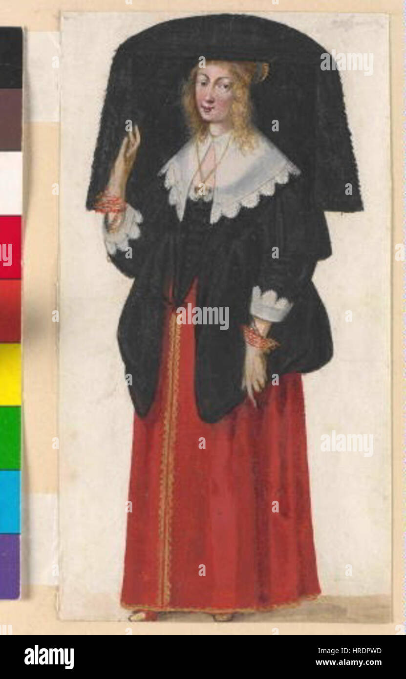 Kostymova Studie Zeny de Vaclav Hollar (étude costumée d'une femme) capture des représentations détaillées de vêtements féminins au XVIIe siècle. L'œuvre offre un aperçu de la mode de l'époque, mettant en valeur la complexité des vêtements et les rôles des femmes dans la société. Banque D'Images