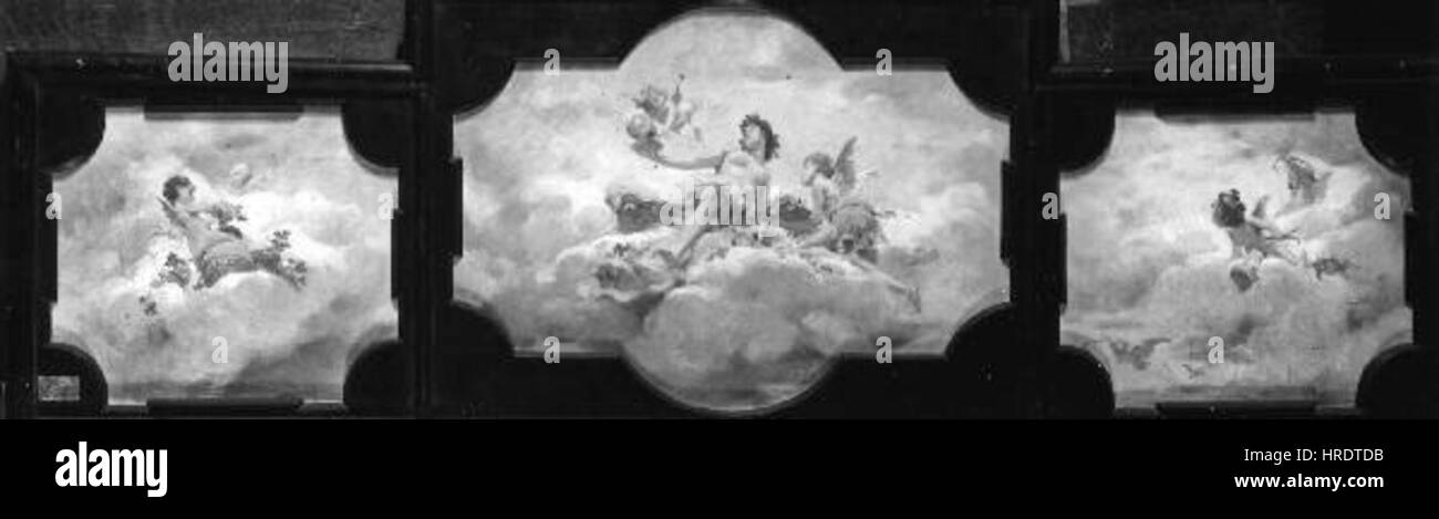 L'œuvre de Frantisek Zenisek 'Navrh nastropni malby v salonnim jidelnim voze dvorniho vlaku cisare Frantiska Josefa I' (conception du mur de plafond dans la voiture-restaurant du train impérial de l'empereur Franz Joseph I) met en valeur les compétences de Zenisek dans la conception d'art décoratif à grande échelle pour les décorations impériales. Banque D'Images