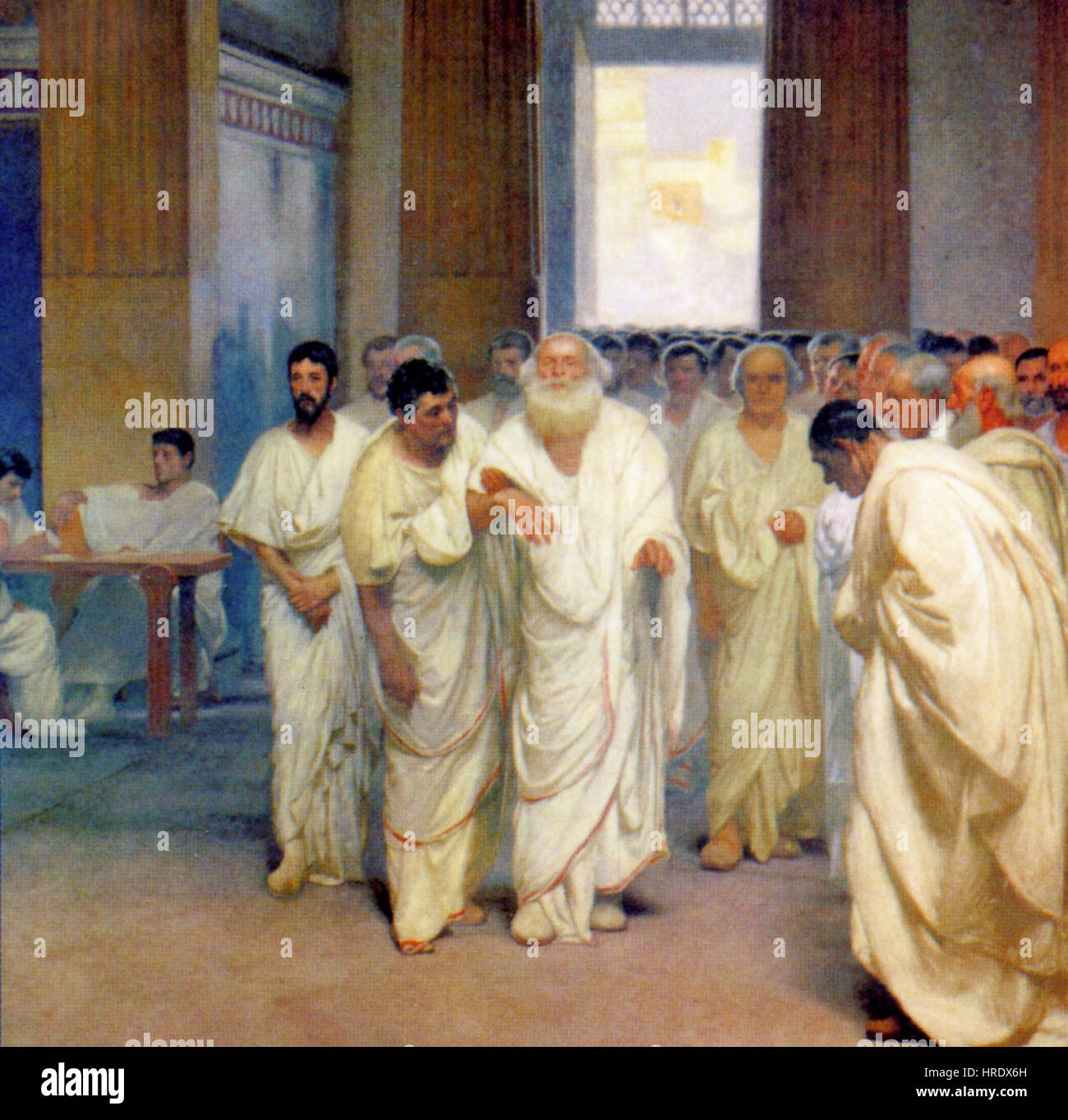 Appius Claudius Caecus, accompagné de sénateurs dans la Curie, un symbole du pouvoir de Rome à l'époque républicaine, dans un fresque de Cesare Maccari, un artiste italien, créé entre 1882 et 1888, situé à Villa Madama, Rome. Banque D'Images