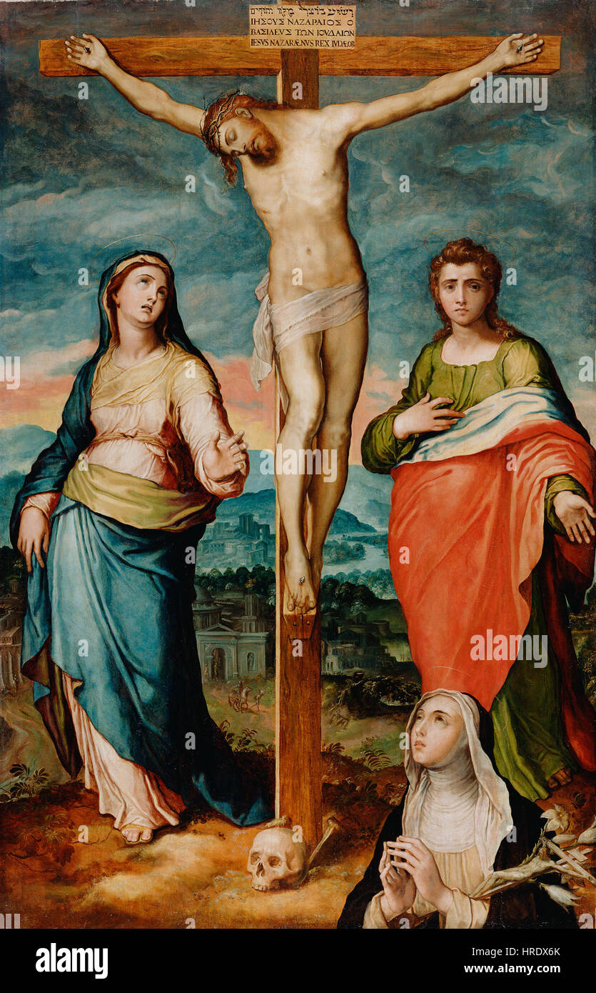 Marco Pino - le Christ en Croix avec Marie, Saints Jean l'Evangéliste et Catherine de Sienne - 73.PB.140 - J. Paul Getty Museum Banque D'Images