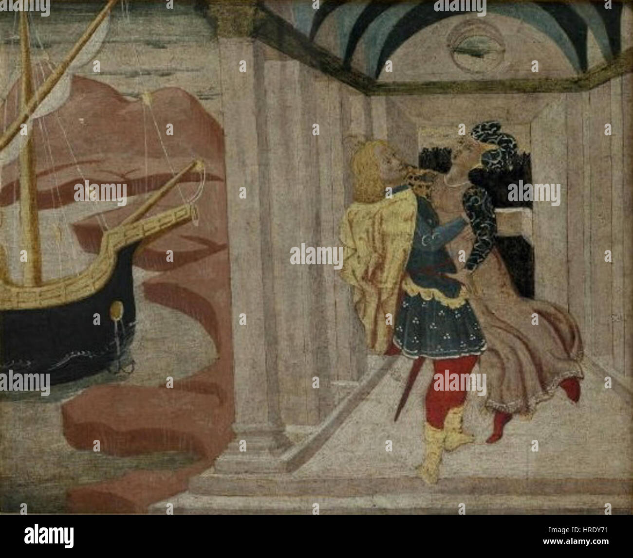 *Unos Heleny* de Di Giovanni dello Scheggia Antonfrancesco est une œuvre de la Renaissance italienne, mettant en valeur une scène liée à Hélène de Troie, mêlant des thèmes mythologiques au style caractéristique de l'artiste. L'œuvre reflète l'accent mis par la Renaissance sur les thèmes classiques et les idéaux humanistes. Banque D'Images