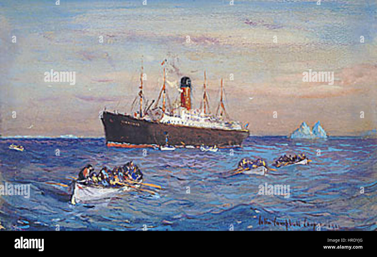 Colin Campbell Cooper, le sauvetage des survivants du Titanic par le Carpathia Banque D'Images