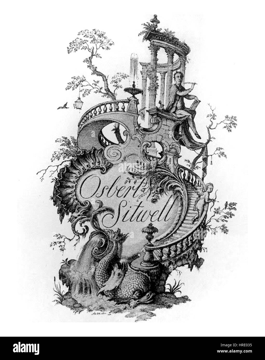 Rex Whistler - Ex-libris pour Sir Osbert Sitwell 1928 Banque D'Images