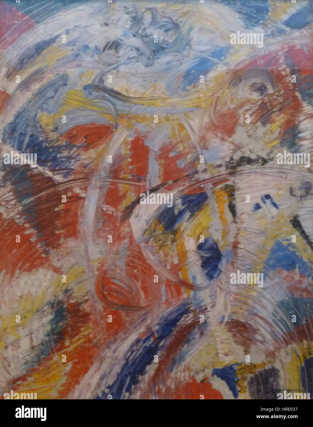 'Ontwikkeling van een thema in rood - carnaval' de Schmalzigaug (1914) est une exploration vivante de la couleur et du thème, capturant l'énergie dynamique d'une scène de carnaval. La pièce utilise des tons rouges audacieux et une abstraction géométrique pour transmettre le mouvement et la fête. Banque D'Images