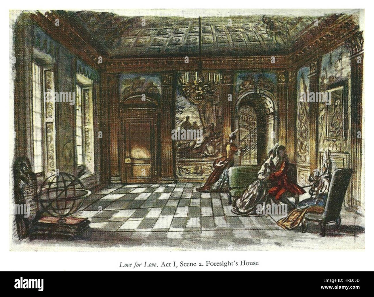 Love for Love 2 de Rex Whistler est une illustration pour une production théâtrale, capturant la dynamique émotionnelle et les thèmes romantiques de la pièce. L’œuvre reflète la capacité de Whistler à décrire un récit dramatique à travers le visuel compris Banque D'Images