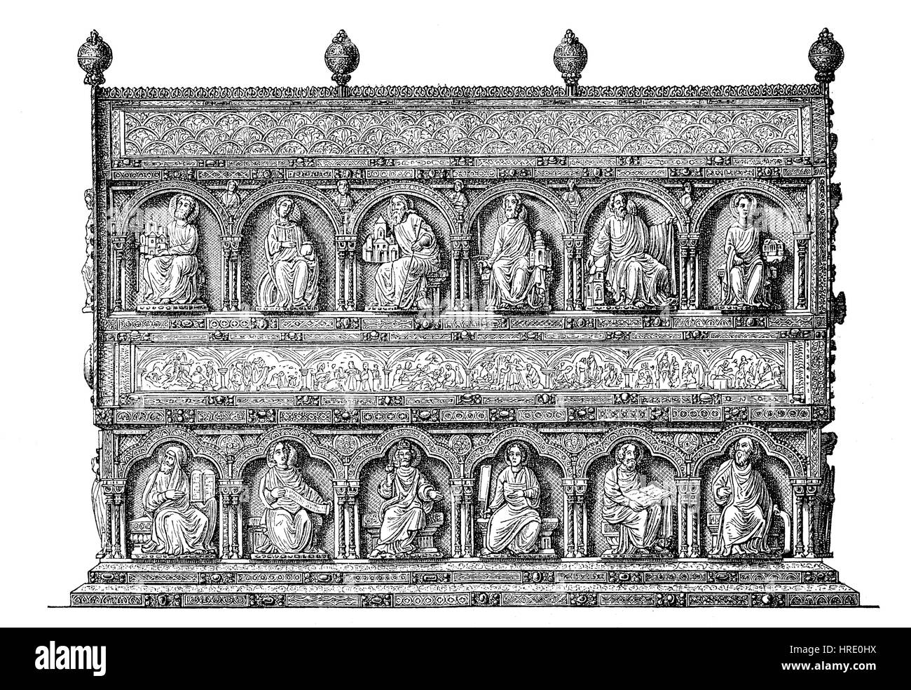 Instruments liturgiques du Moyen Âge, sanctuaire de la sainte relique trois rois, dans la cathédrale de Cologne, Allemagne, la reproduction d'une gravure sur bois du xixe siècle, 1885 Banque D'Images