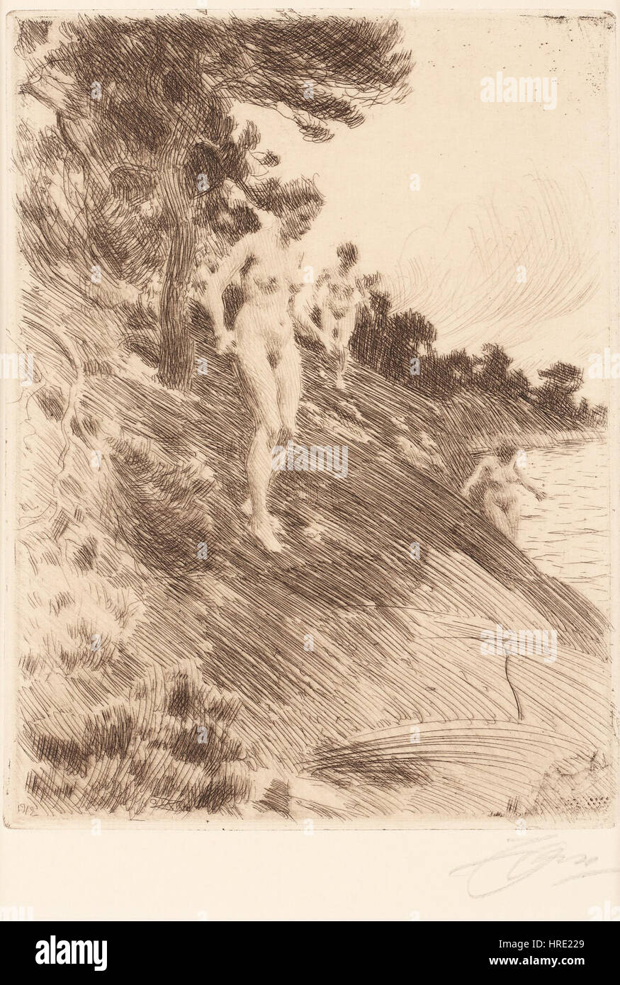 Anders Zorn - Peur (eau-forte) 1912 Banque D'Images
