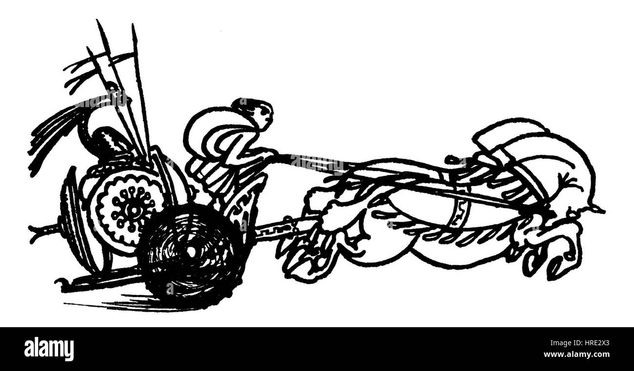 « Chariot grec antique » est une peinture de l'artiste russe Yakovlev, créée en 1911, représentant une représentation détaillée d'un chariot grec. L'œuvre mêle l'imagerie classique aux techniques de peinture du début du XXe siècle, mettant l'accent sur la culture guerrière antique et le style artistique. Banque D'Images