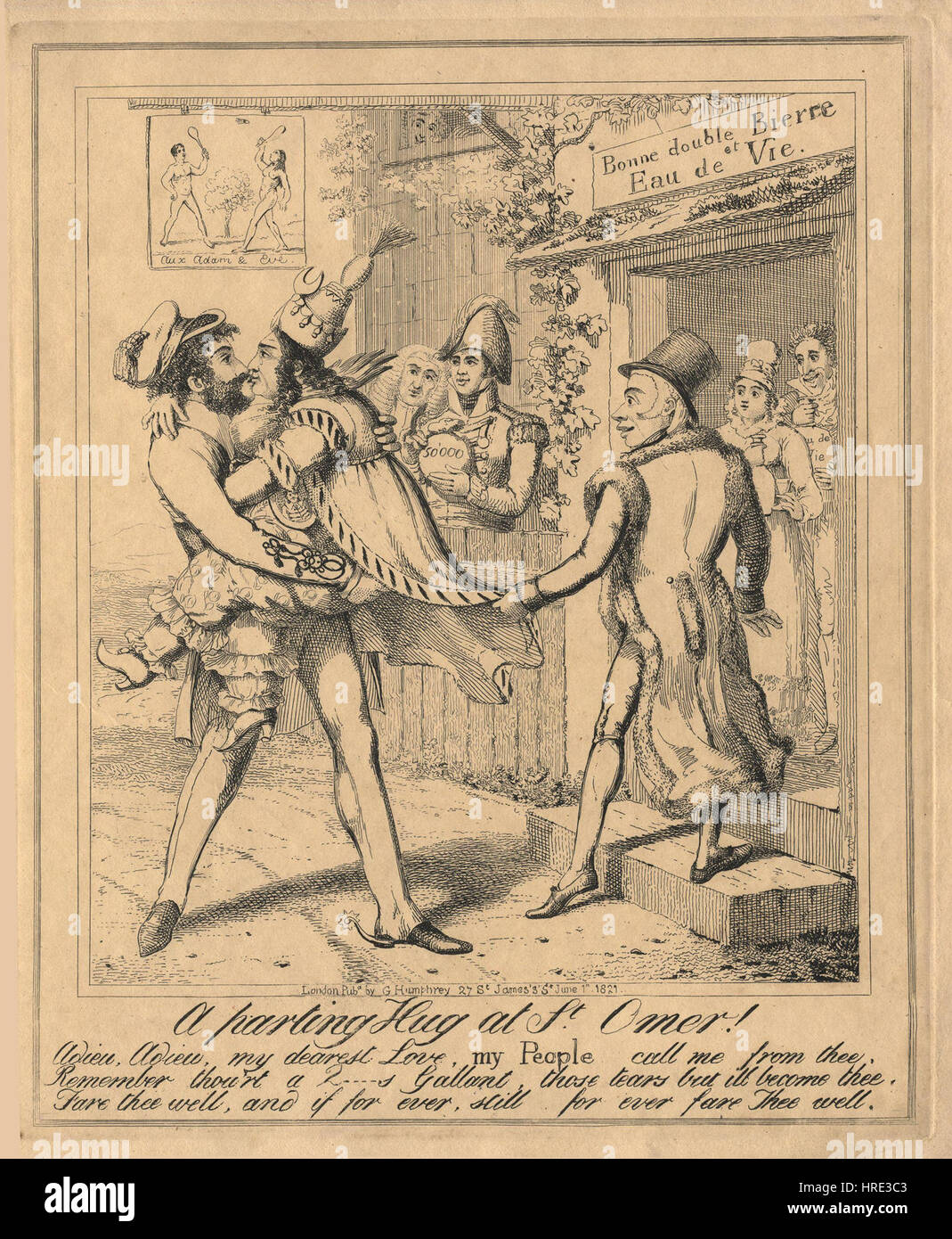 Une étreinte d'adieu à St Omer, une gravure attribuée à Theodore Lane, publiée par George Humphrey en 1821. Banque D'Images