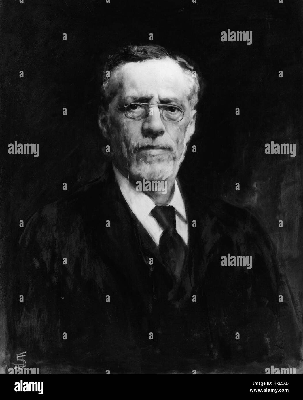 Raphael Meldola, peint par Salomon Joseph Salomon, est représenté avec une précision réfléchie, capturant sa présence intellectuelle et sa personnalité dans ce portrait du XIXe siècle. Banque D'Images