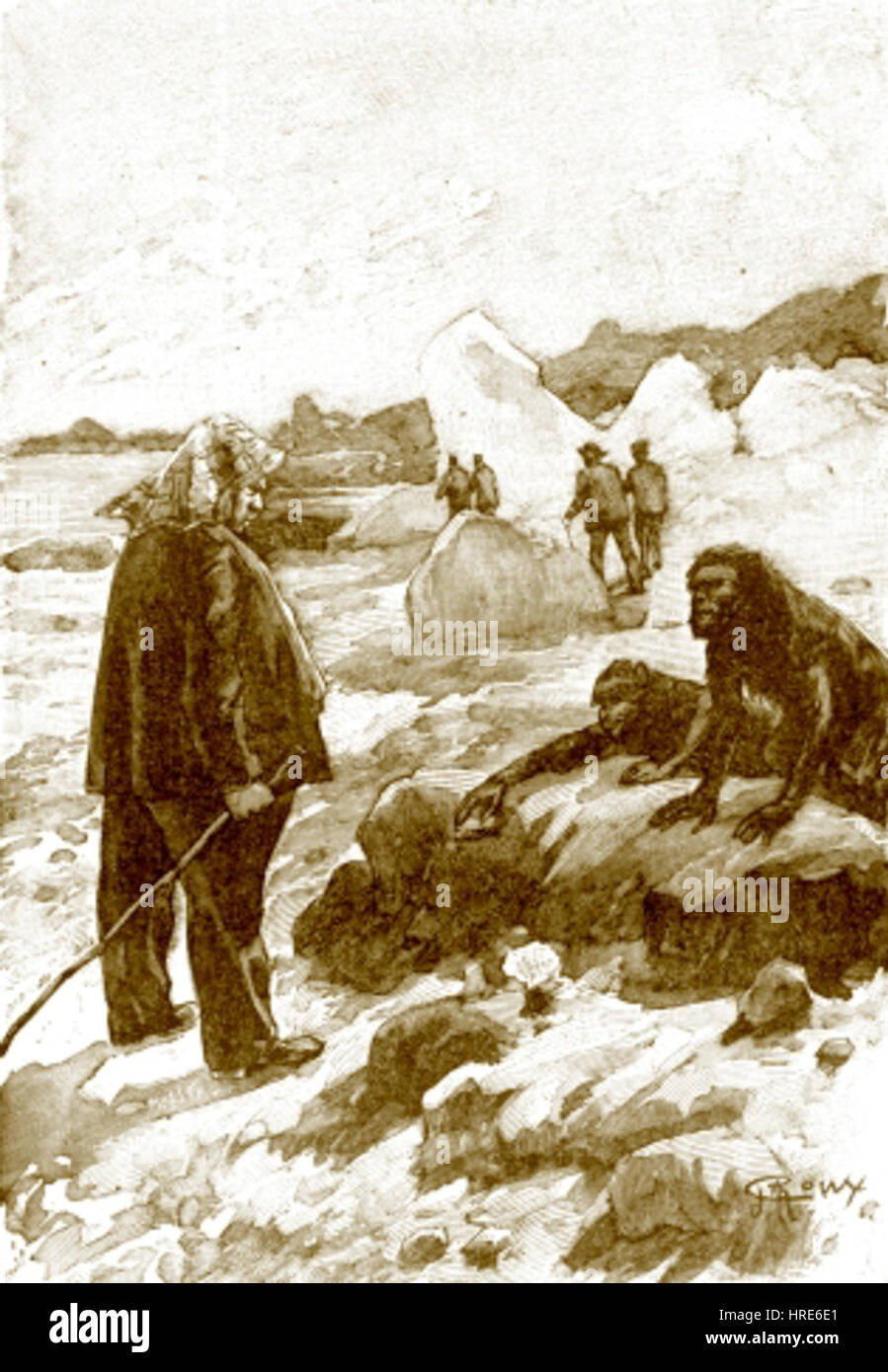 L’illustration de George Roux pour « les merveilleuses aventures du capitaine Antifer » présente une scène dynamique du roman. L’œuvre met en valeur l’approche vibrante et détaillée de Roux pour l’illustration de livres. Banque D'Images