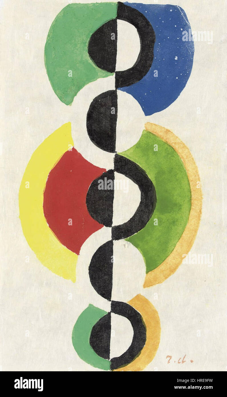 'Rythme' (c. 1932) de Robert Delaunay est une composition abstraite qui illustre son utilisation de la couleur et des formes géométriques. La peinture reflète le mouvement de l'orphisme, en se concentrant sur les formes dynamiques et le rythme visuel. Banque D'Images
