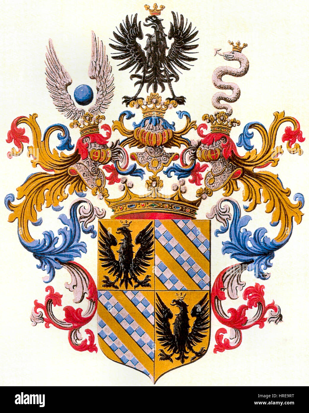 Le « Wappen Marenzi » (armoiries de Marenzi), créé en 1932, est un design héraldique qui représente la famille noble de Marenzi. Le design reflète les traditions héraldiques italiennes et le symbolisme de la lignée familiale. Banque D'Images