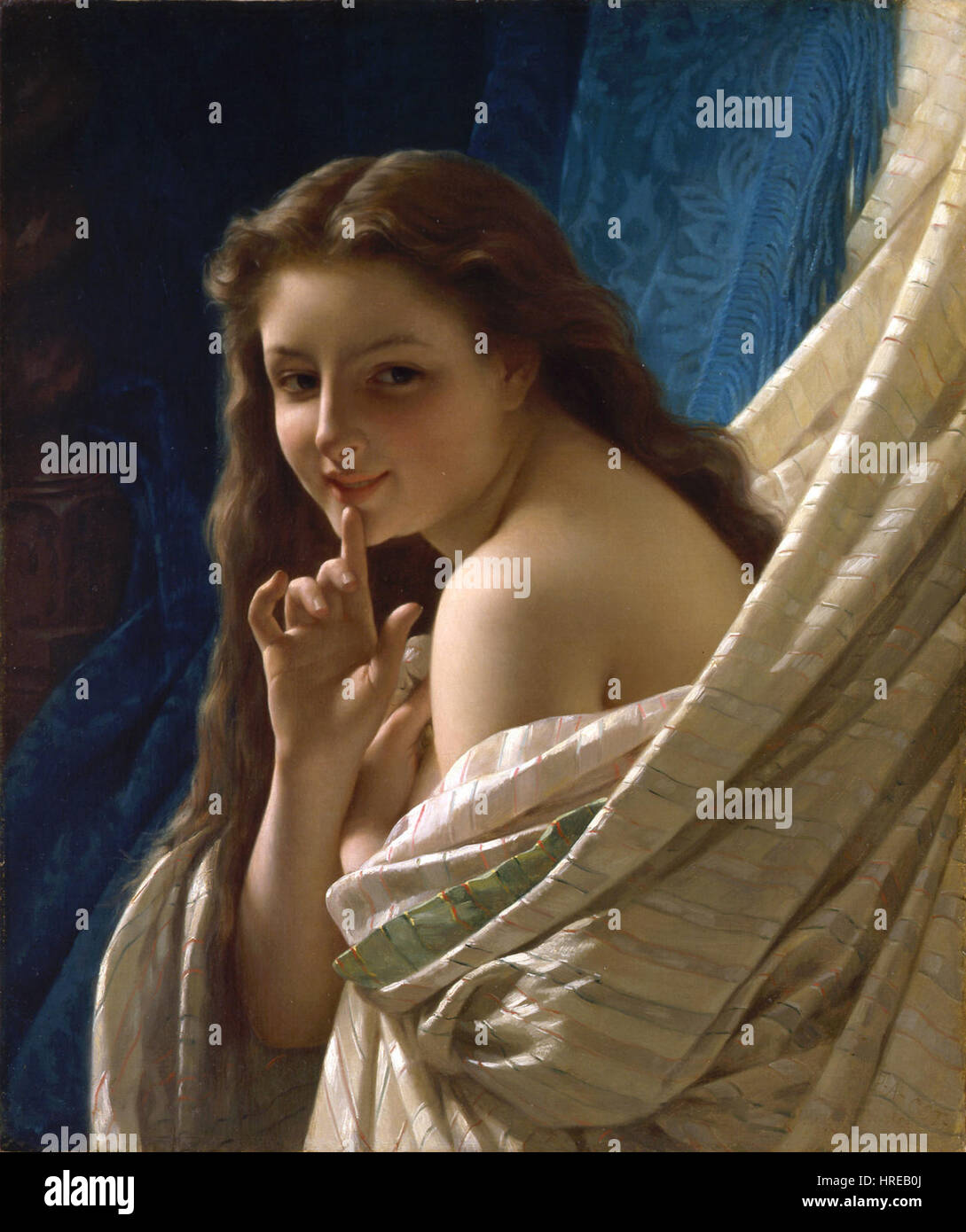 Ce portrait de l'artiste français Jean Cot représente une jeune femme en robe délicate du XVIIIe siècle. La peinture capture l'élégance et la mode de l'époque avec un pinceau doux et raffiné. Banque D'Images