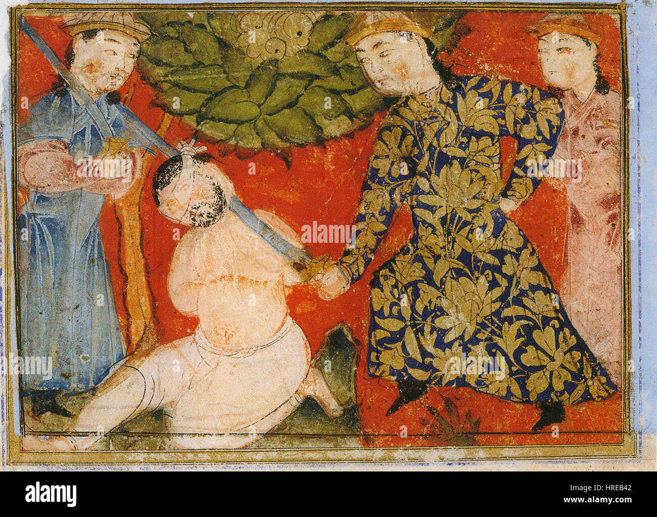 L'exécution de Schahname de la série Diez Albums représente une scène de la littérature épique persane, mettant en valeur l'exécution d'une figure clé dans le Shahnameh, le Livre des Rois persan. L'illustration met en évidence les moments dramatiques de l'histoire ancienne persane. Banque D'Images