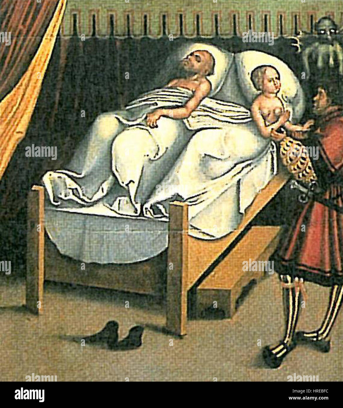 Un détail de « Les Dix Commandements » par Lucas Cranach l'Ancien, un peintre de la Renaissance allemande, présentant le dixième Commandement. Banque D'Images