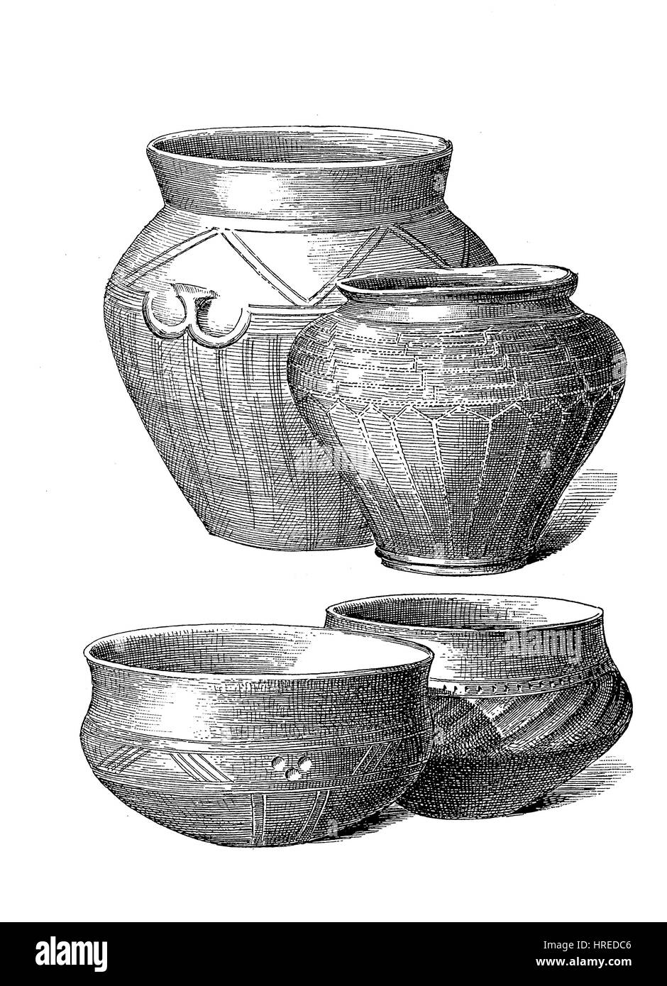 Les navires de l'époque romaine, plusieurs navires de l'urne d'argile, l'Allemagne, la reproduction d'une gravure sur bois du xixe siècle, 1885 Banque D'Images