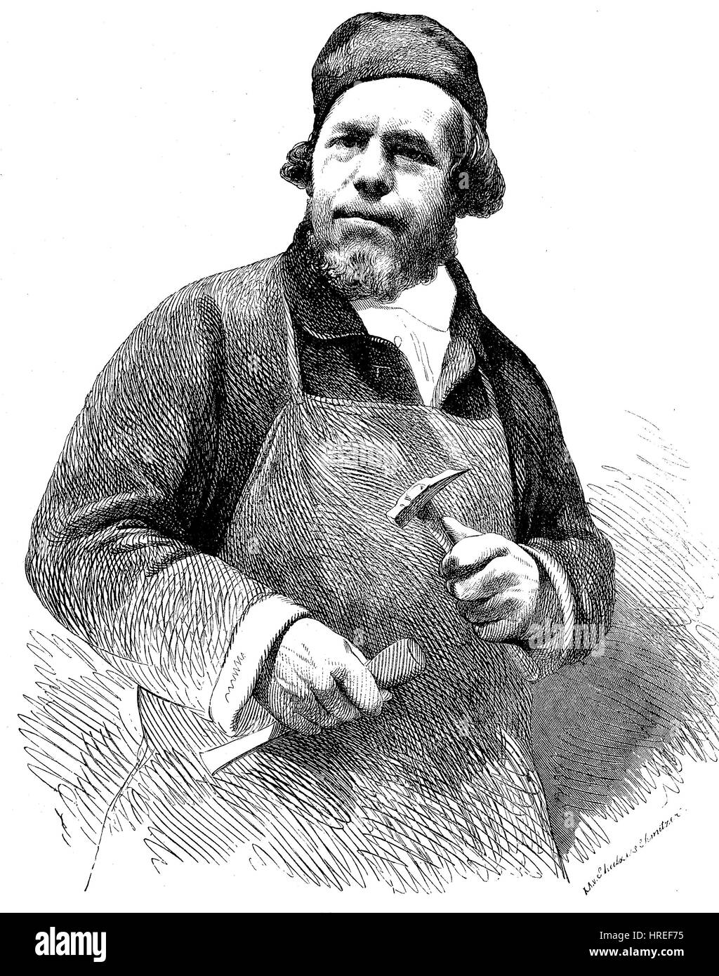 Daniel Jacob Burgschmiet, 11 octobre 1796 - 7 mars 1858, était un sculpteur allemand et fondateur, une photo dans la Gartenlaube, reproduction d'une gravure sur bois du xixe siècle, 1885 Banque D'Images