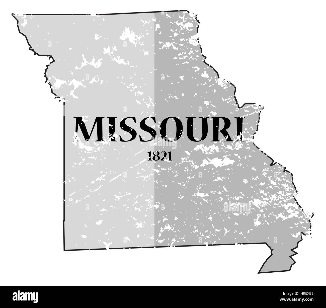 Un grunged aperçu de l'état du Missouri avec la date de l'état isolé sur fond blanc Banque D'Images Un grunged aperçu de l'état du Missouri avec la date de l'état isolé sur fond blanc Banque D'Images