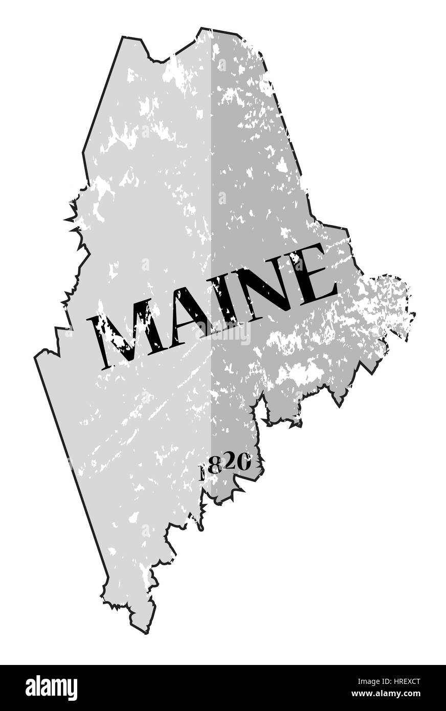 Un grunged aperçu de l'état du Maine à la date de l'état isolé sur fond blanc Banque D'Images