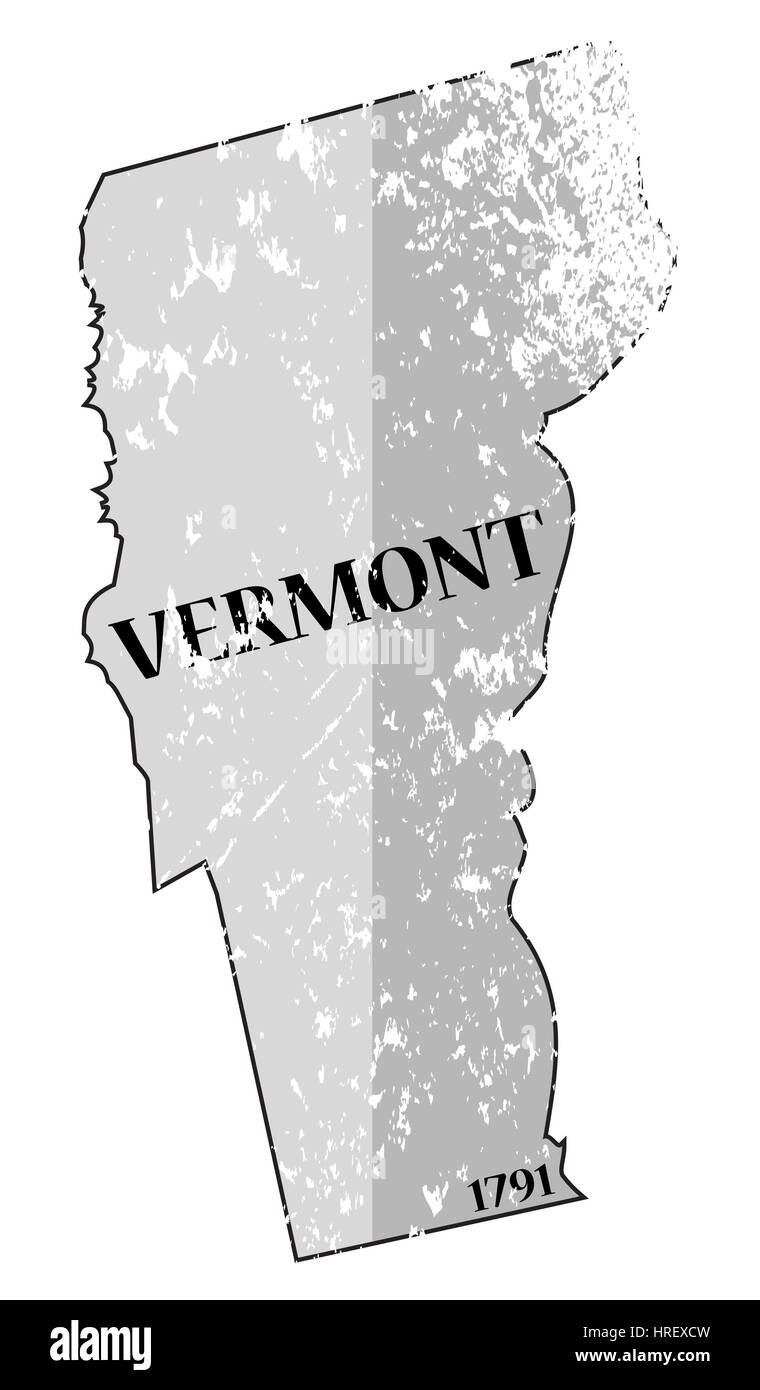 Un grunged Vermont state contours avec la date de l'état isolé sur fond blanc Banque D'Images