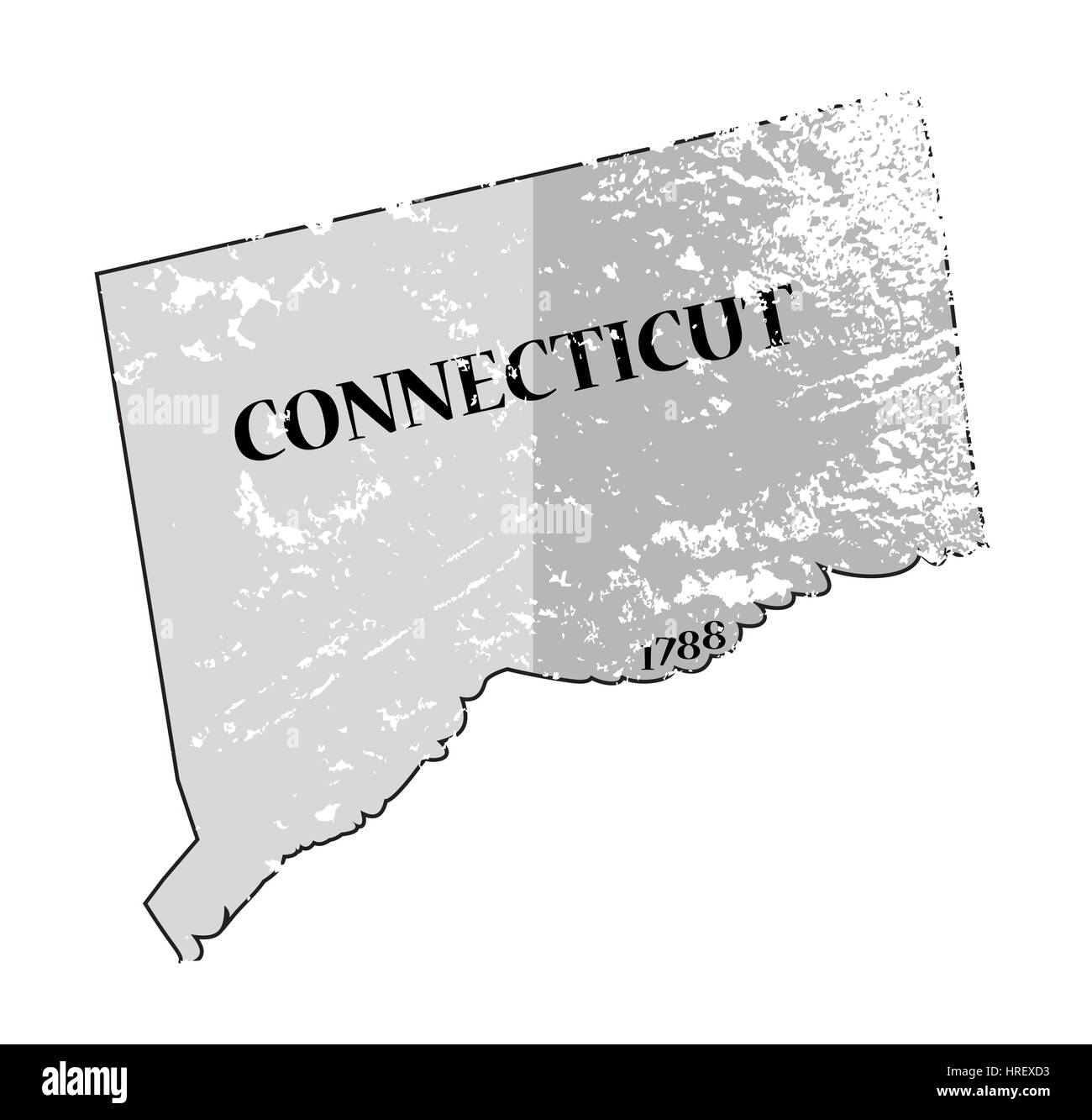 Un grunged aperçu de l'état du Connecticut avec la date de l'état isolé sur fond blanc Banque D'Images