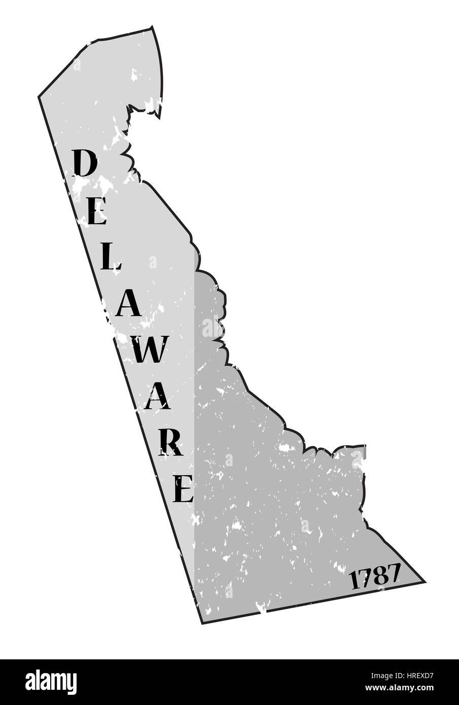 Un grunged Delaware state contours avec la date de l'état isolé sur fond blanc Banque D'Images