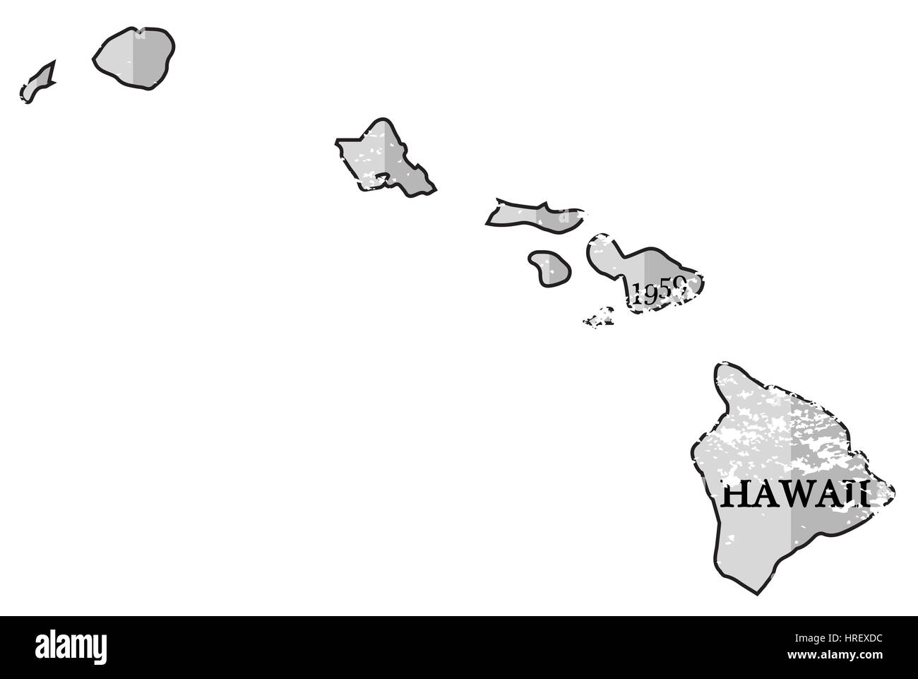 Un grunged aperçu de l'état d'Hawaï avec la date de l'état isolé sur fond blanc Banque D'Images