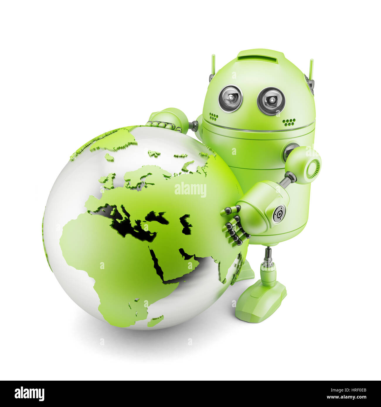 Robot-holding globe de la terre. 3d illustration. Isolé sur blanc. Banque D'Images