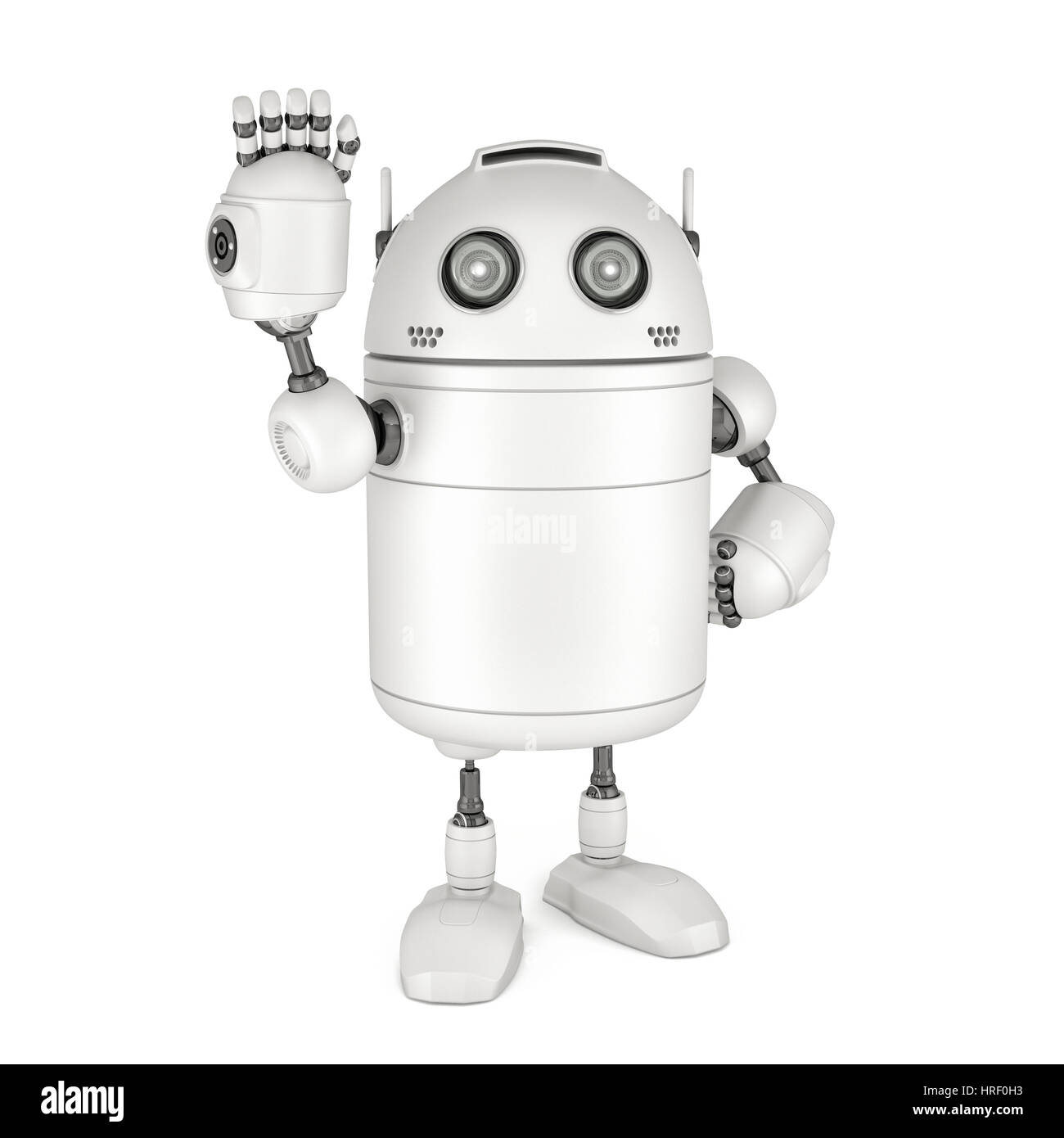 Friendly robot forme bonjour. Isolated on white Banque D'Images