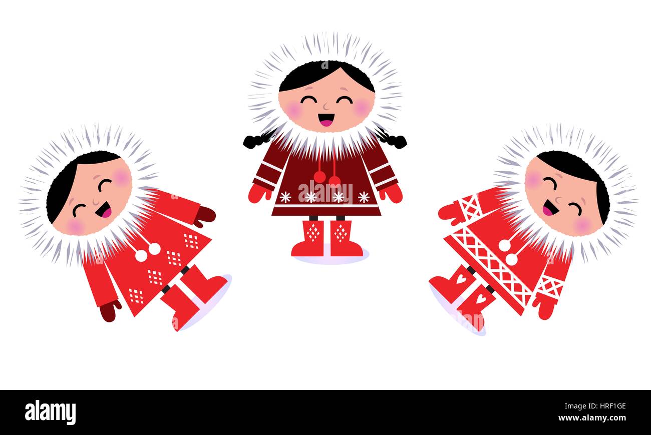 11659947 - happy kids eskimo stylisée. vector illustration de style rétro. Banque D'Images