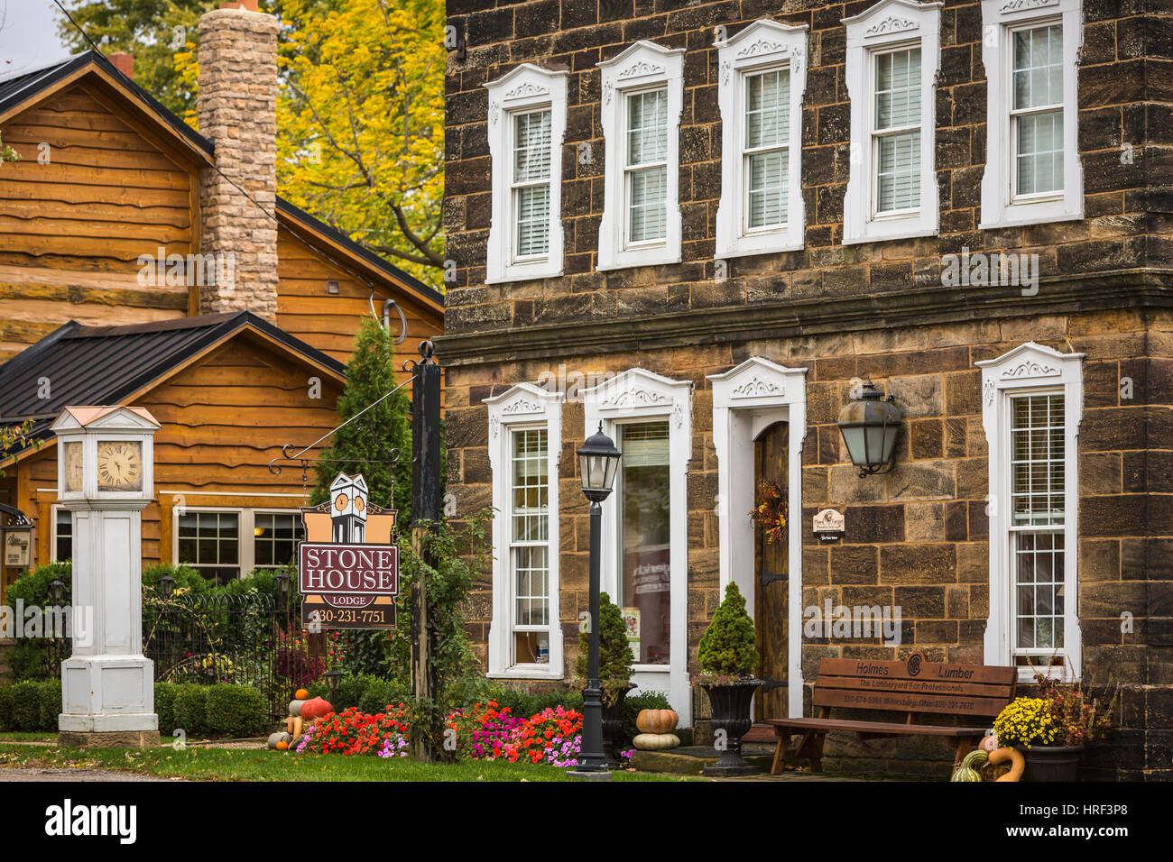 La maison en pierre bâtiment historique dans le village de Winesburg, Ohio, USA. Banque D'Images