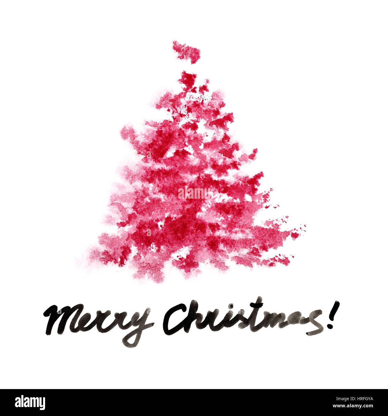 Aquarelle rouge isolé de l'arbre de Noël sur le fond blanc Banque D'Images