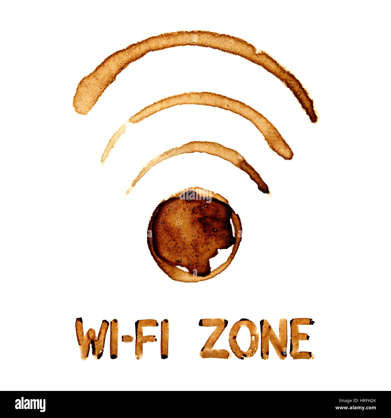 Une zone de connexion Wi-Fi gratuite signe par des taches de café Banque D'Images