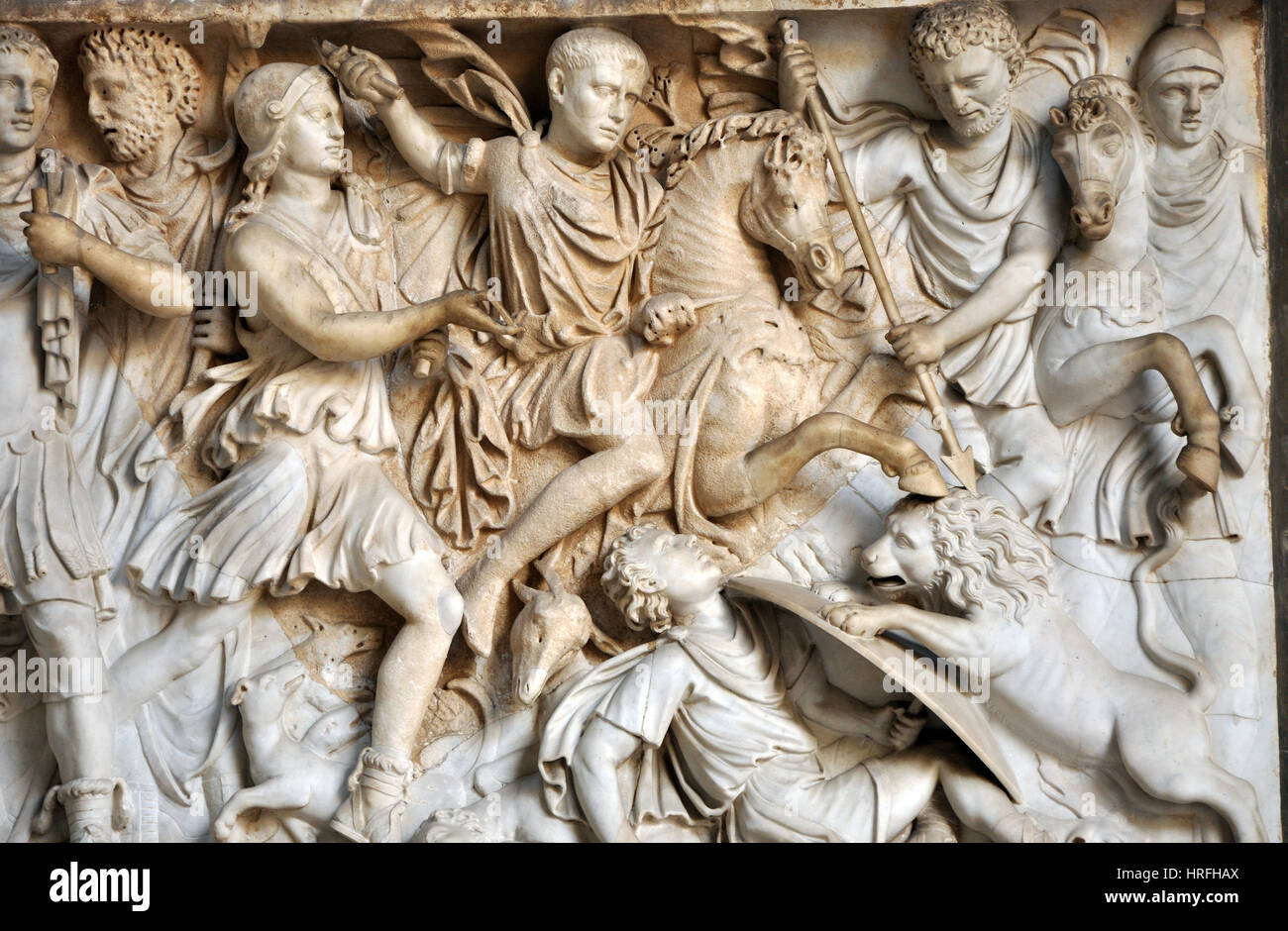 Bas-relief et de la sculpture des anciens soldats romains Banque D'Images