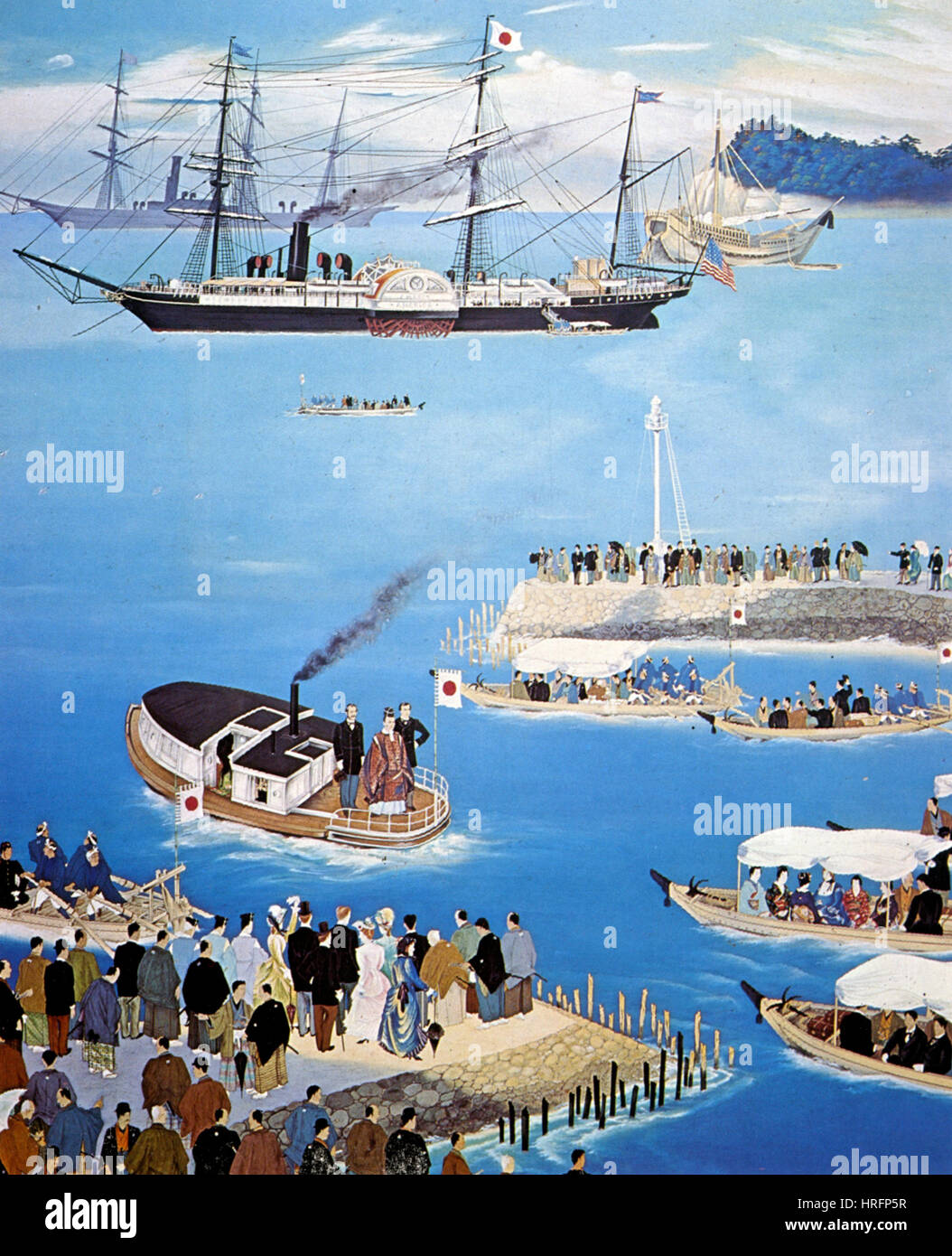 Le Japon peinture japonaise montrant le départ de la première mission commerciale étrangère japonaise de Yokohama en Amérique en 1871 Banque D'Images